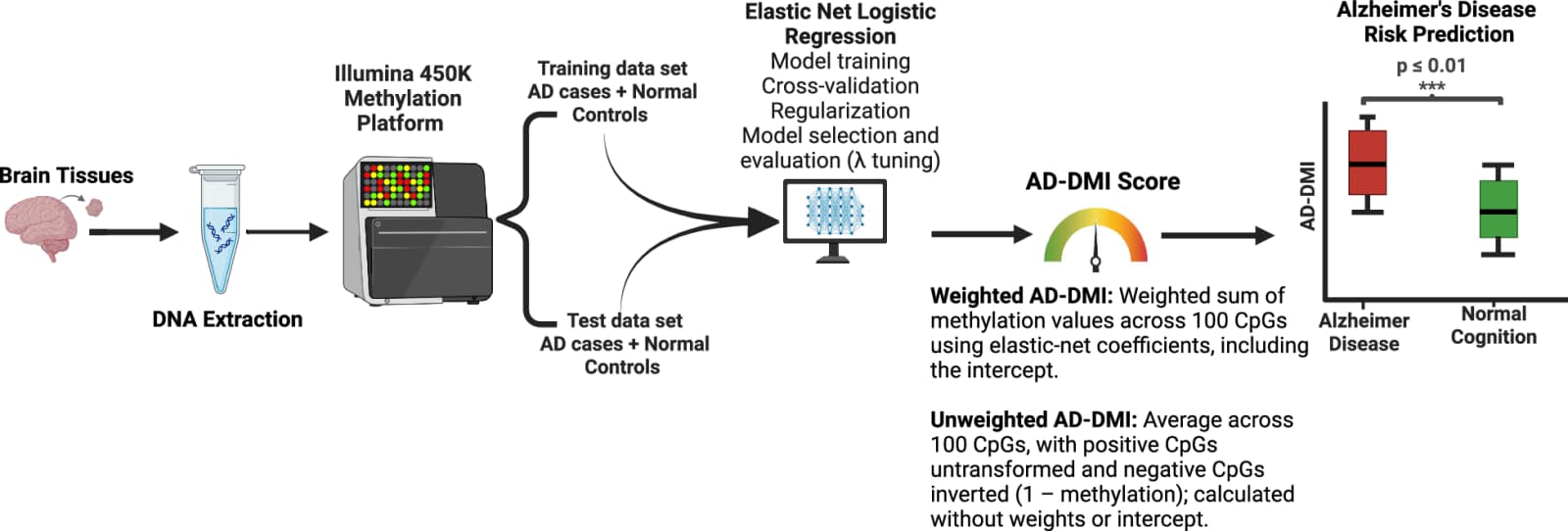 Fig. 1. Construction and calculation of the Alzheimer’s Disease DNA Methylation Index (AD-DMI).