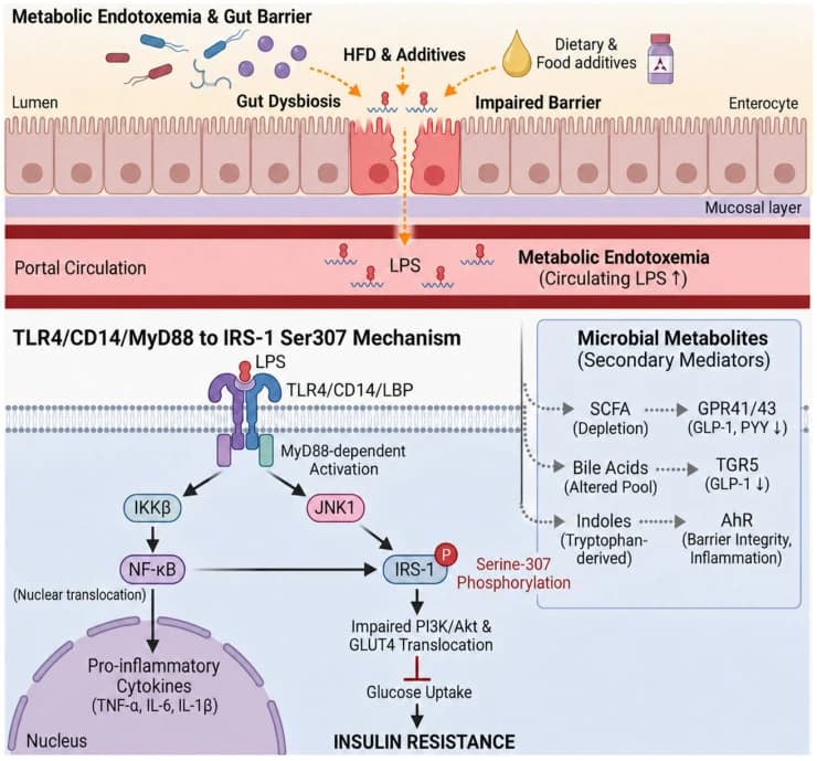 Figure 1. Evidence-tiered conceptual framework linking selected food additives to impaired glucose regulation.