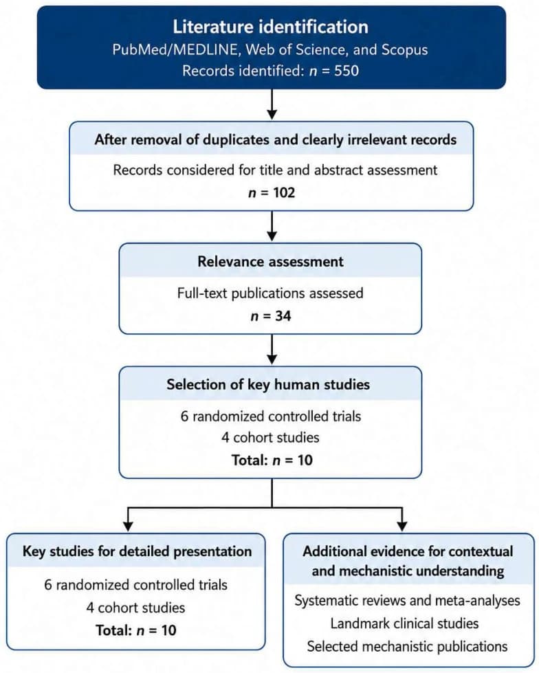 Figure 1. Structured literature search and selection of key evidence for the narrative review.