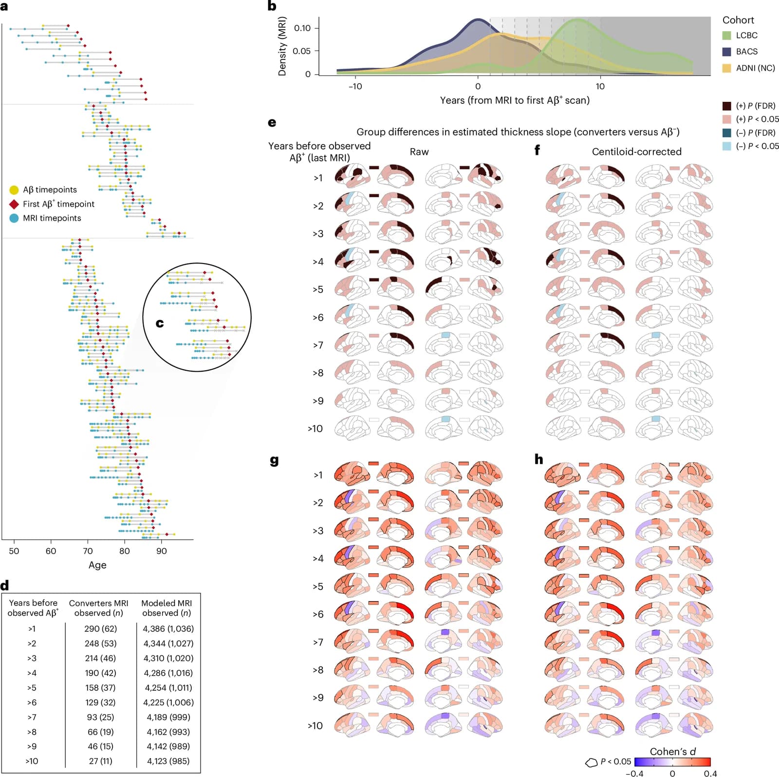 Fig. 1. Analysis approach and differences in estimated cortical thickness slope between converter and Aβ⁻ groups.
