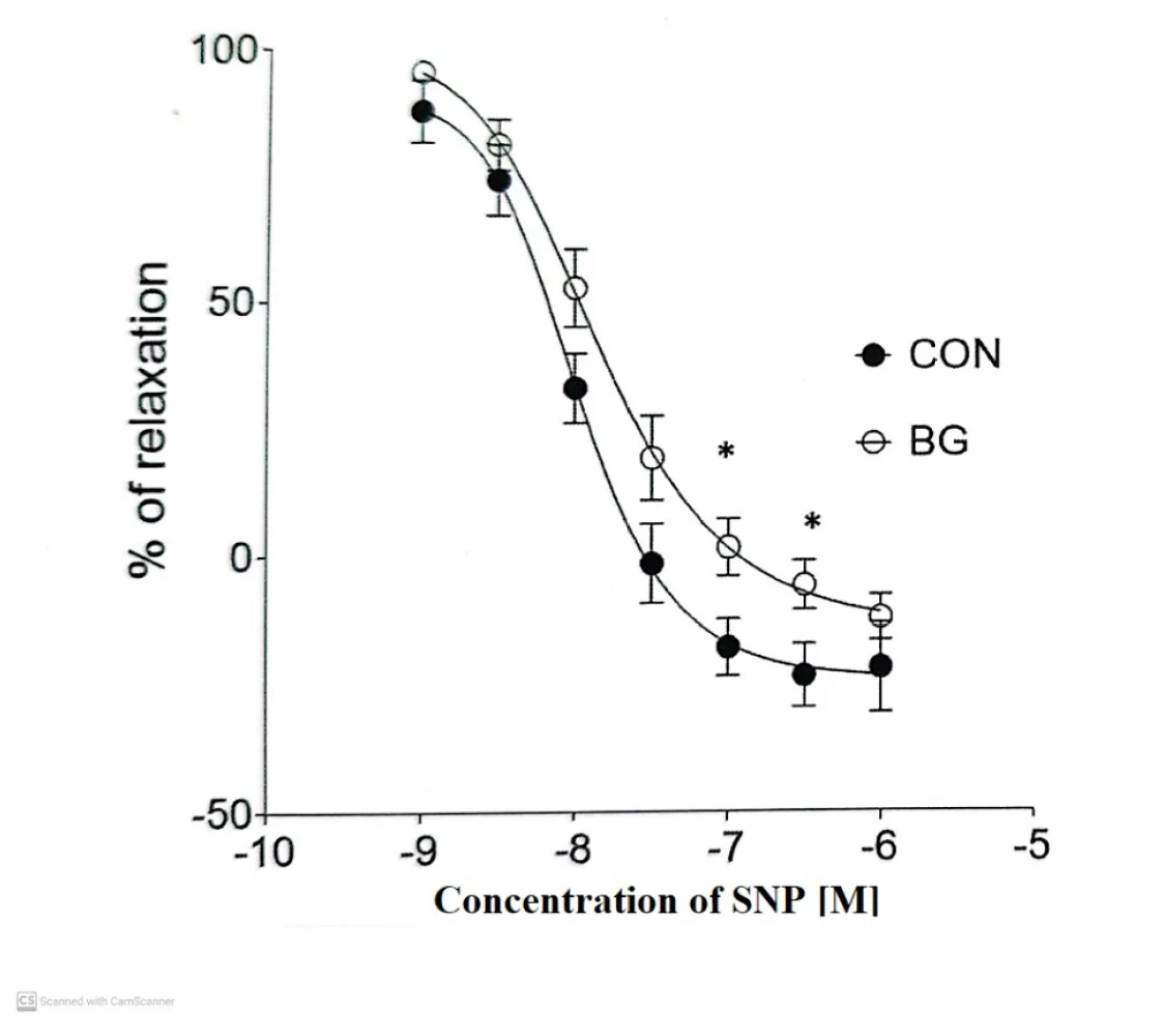 Figure 1. Aortic smooth muscle relaxation using SNP *P<0.05 vs CON.