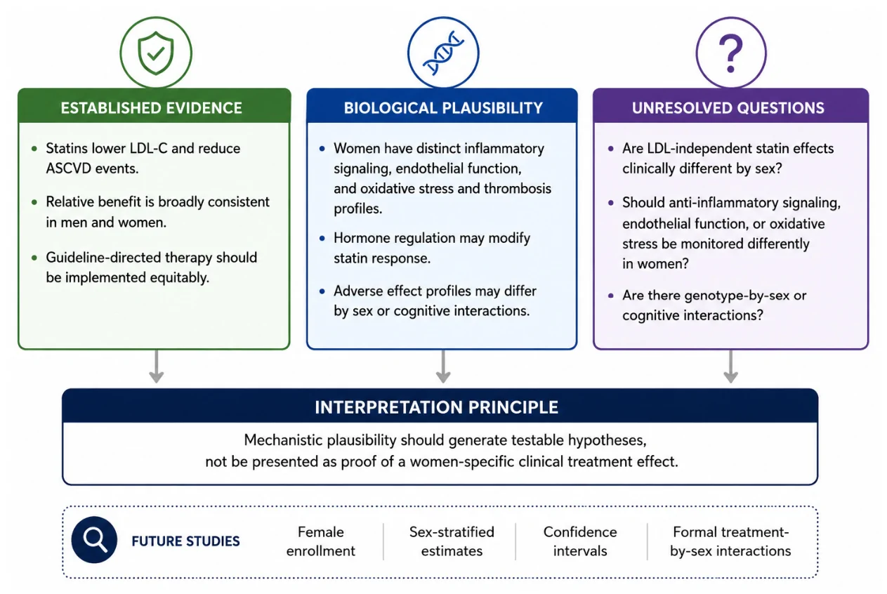 Figure 1. Evidence framework for interpreting statin pleiotropy in women.