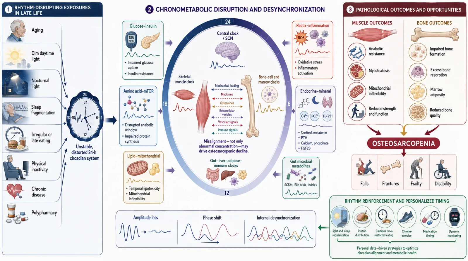 Figure 1. Hypothesis-generating framework for temporal metabolic disorganization of the bone–muscle unit.