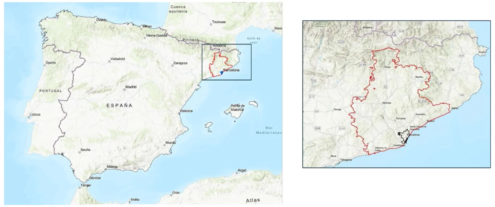 Figure 1. Barcelona: municipality and province.