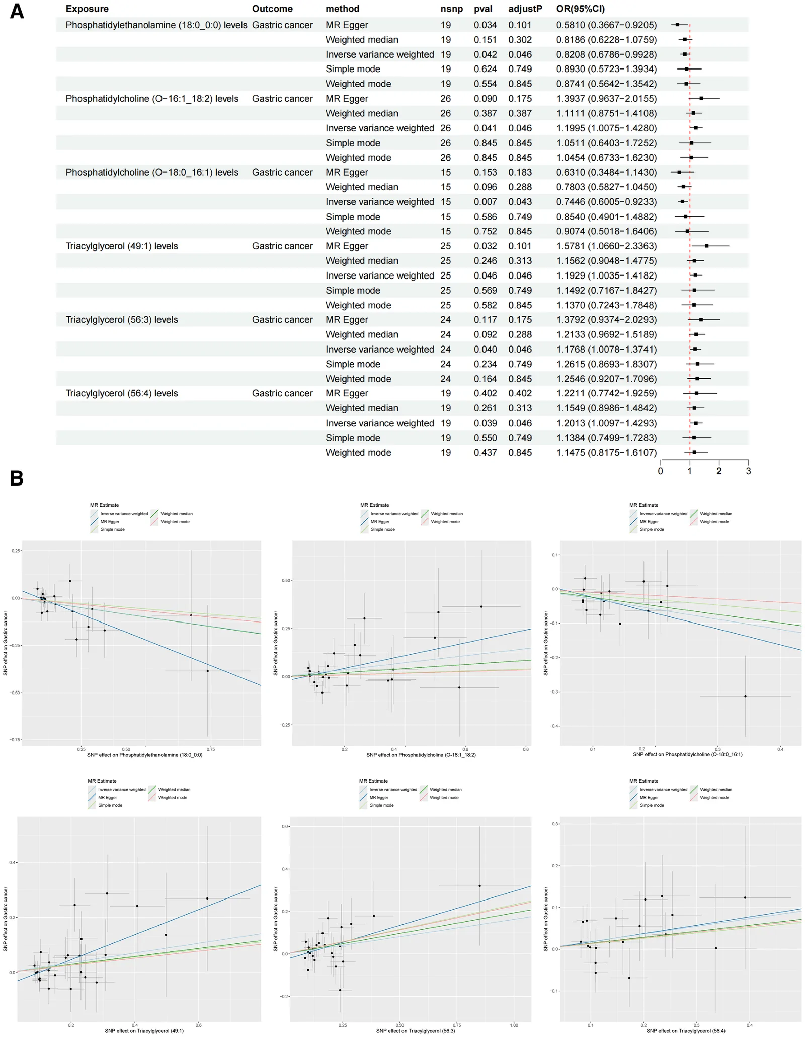 Figure 1. MR analysis shows that 6 plasma lipids significantly affect GC risk.