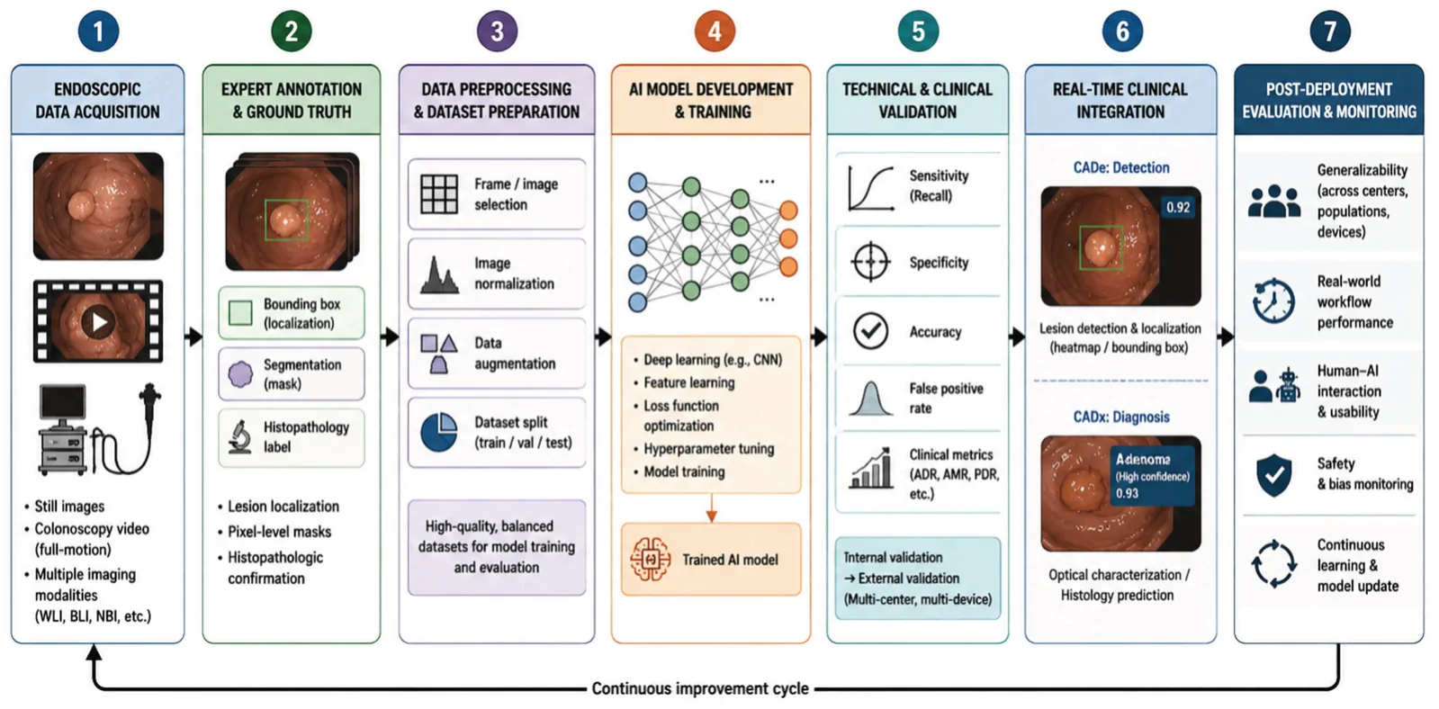 Figure 1. Development and clinical implementation pipeline for artificial intelligence-assisted colonoscopy.