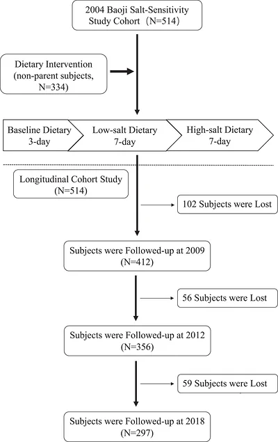 Figure 1. Flowchart of the Baoji salt‐sensitivity study cohort.