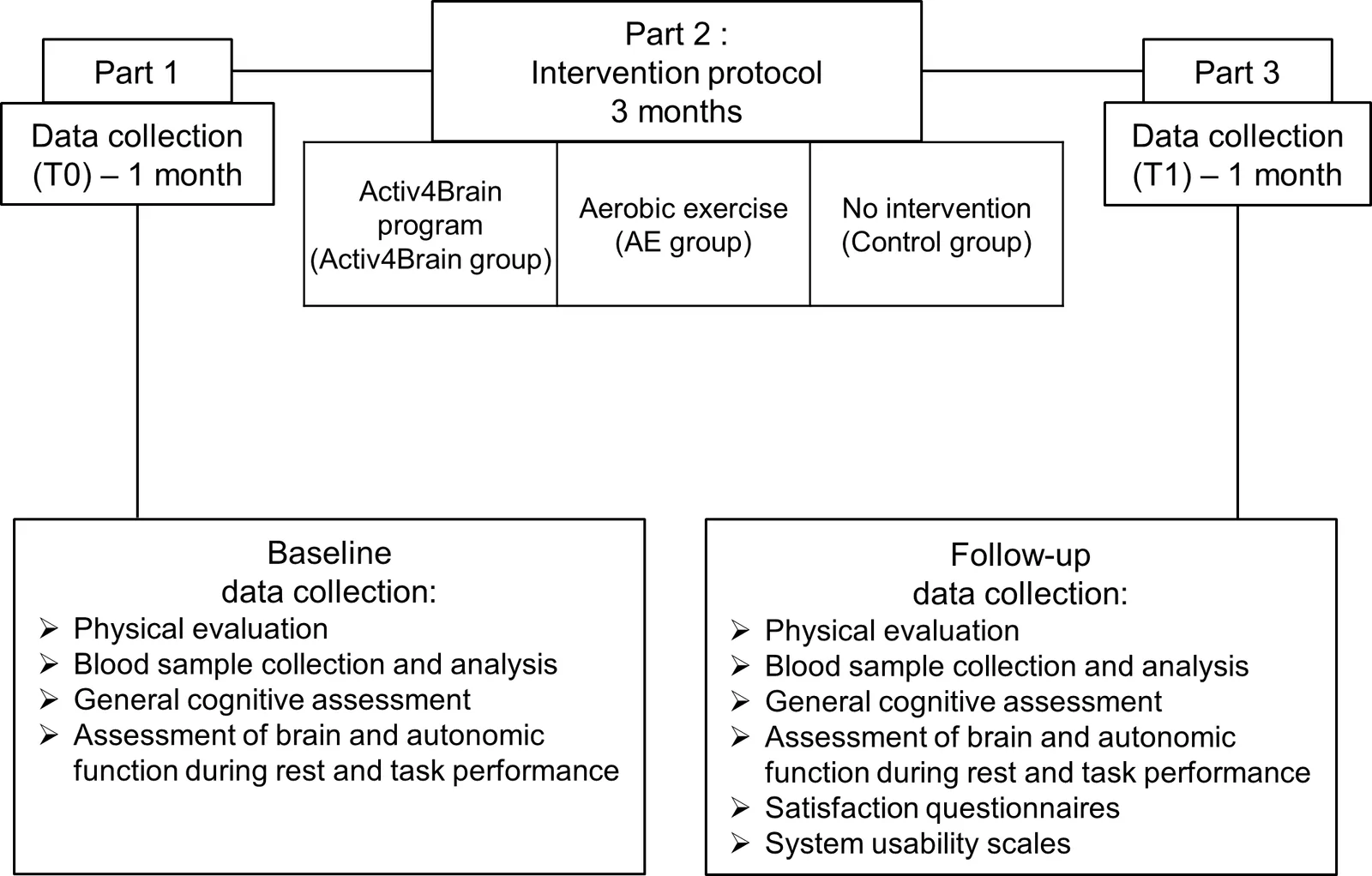 Figure 1. Study flowchart. The research protocol is divided into 3 main parts.
