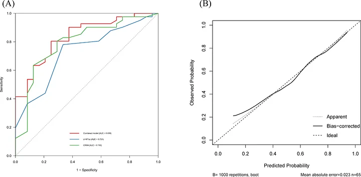 Figure 1. (A) ROC analysis of combination of independent predictors.