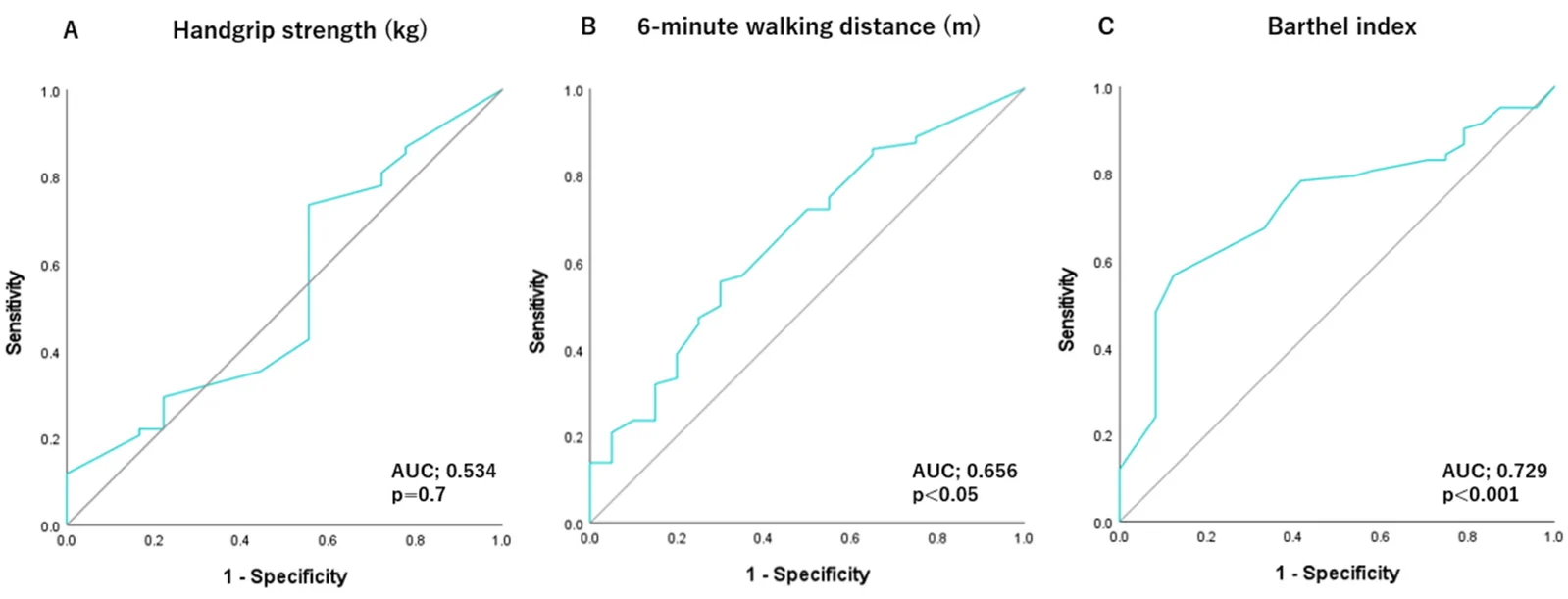 Figure 1. ROC analysis for the discrimination of delirium in HFpEF.