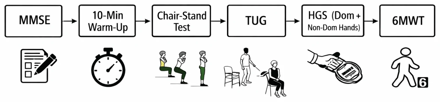 Figure 1. Overview of the testing sequence applied during each evaluation session.