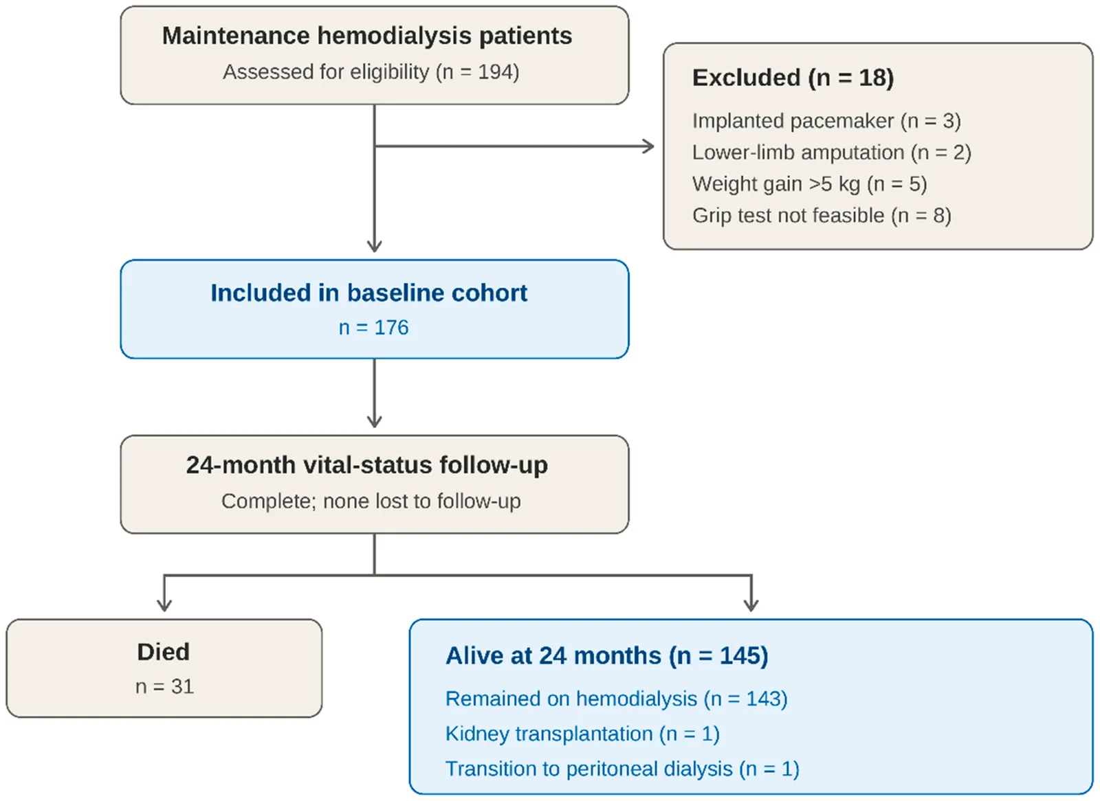 Flow diagram of participant eligibility assessment, exclusions, inclusion and 24-month follow-up.
