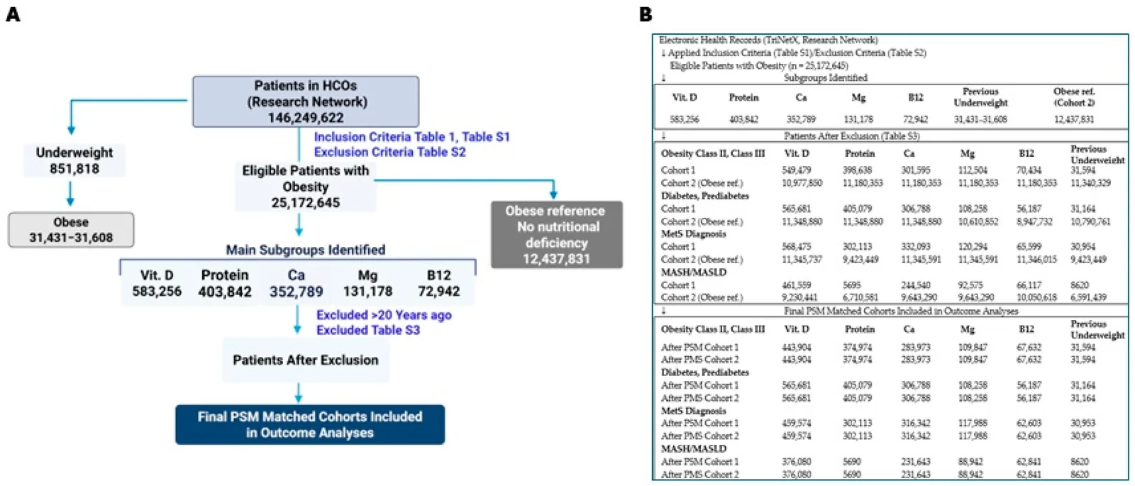 Cohort derivation of patients with obesity according to the most prevalent forms of the double burden of malnutrition for metabolic outcome analysis using electronic health records (TriNetX…