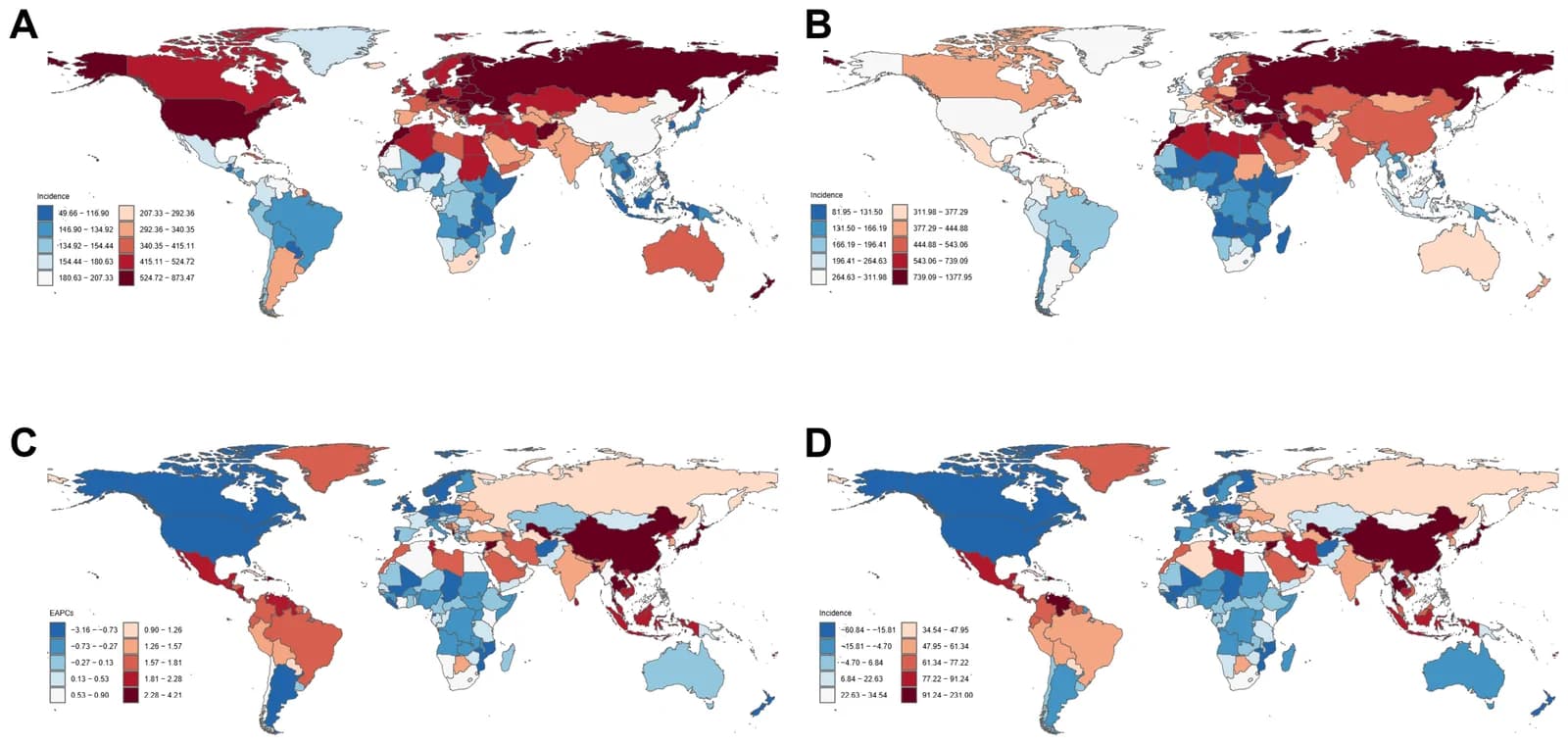 Figure 1. Geographic distribution and temporal trends of IHD incidence from 1990 to 2021.