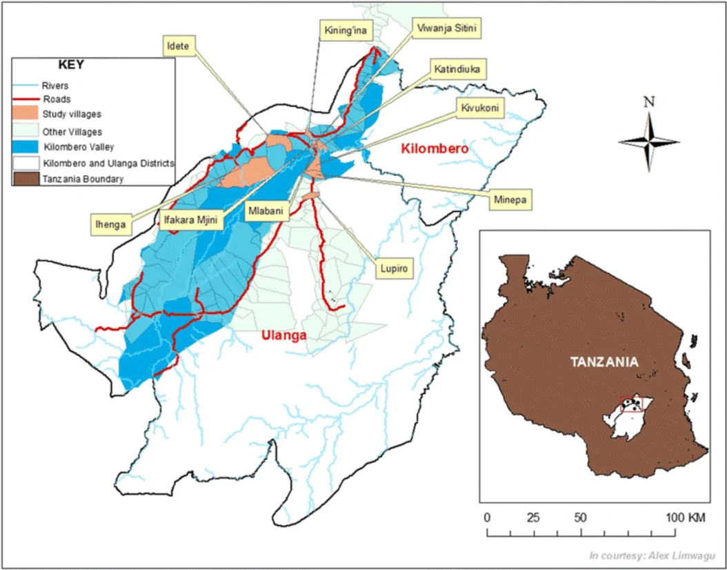 Figure 1. Map of the Kilombero district.