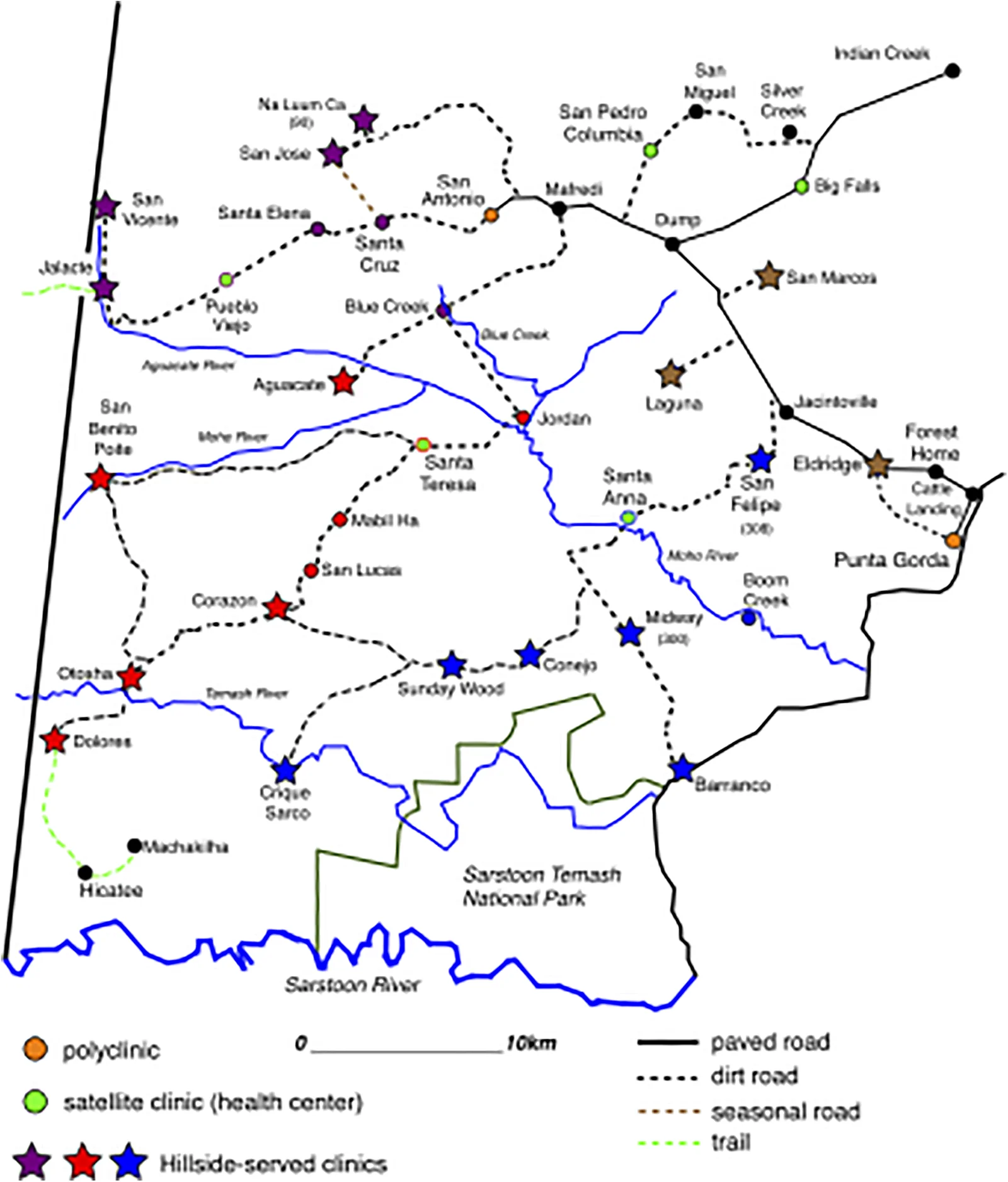 Fig 1. Map of Toledo District and towns served by Hillside.