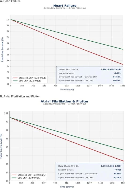 Kaplan-Meier Event-Free Survival Curves for Major Cardiovascular Outcomes.