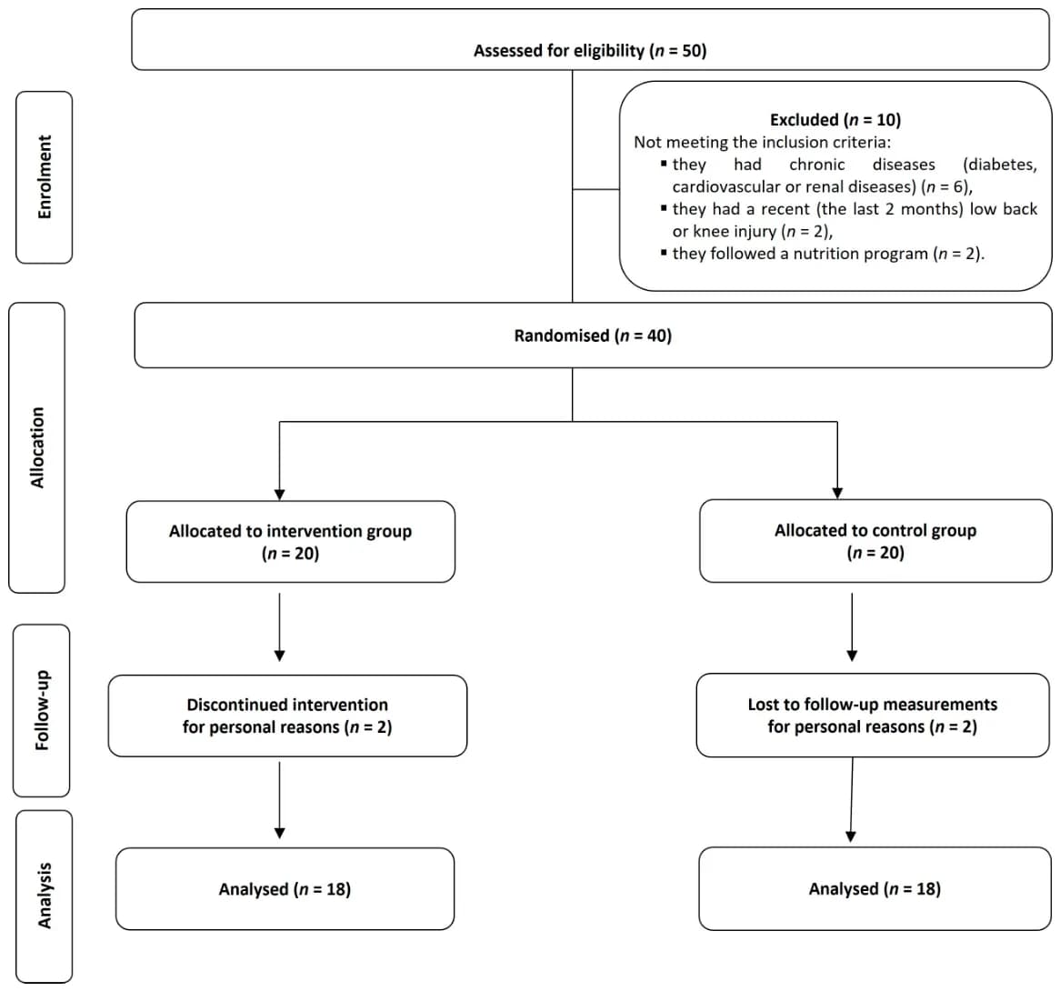 Flow chart of the progress through the four phases of a randomized study: (1) enrollment, (2) allocation, (3) follow-up, and (4) analysis.