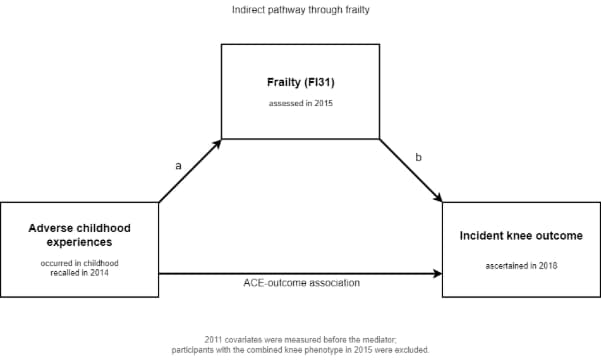 Figure 1. Study timeline and analytic framework The primary study question was the association between ACE burden and the 2018 knee outcome.