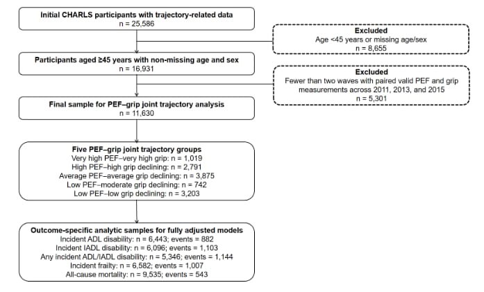 Figure 1. Study flow and outcome-specific analytic samples.