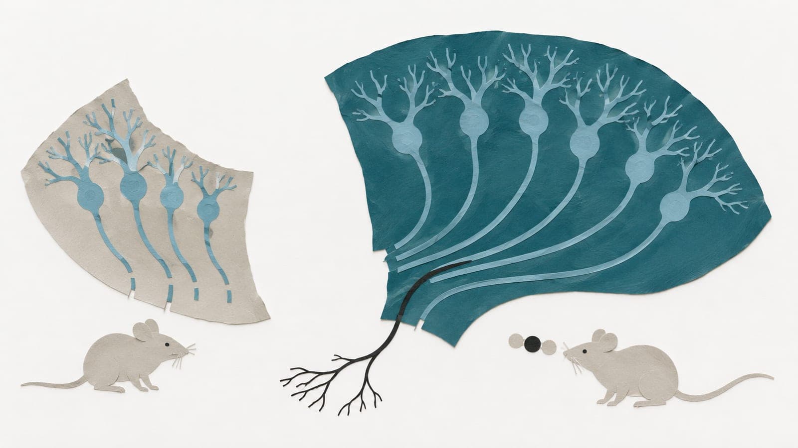 Retinal nerve cells show short broken fibres beside long regrowing fibres, with laboratory mice below and a carbon dioxide molecule near one mouse.